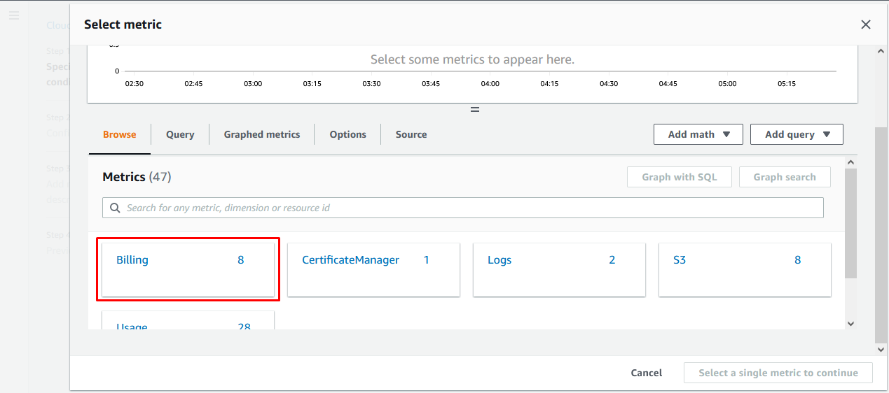 Select metric window