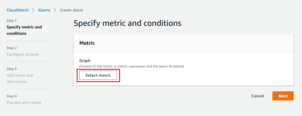 Specify metric and conditions
